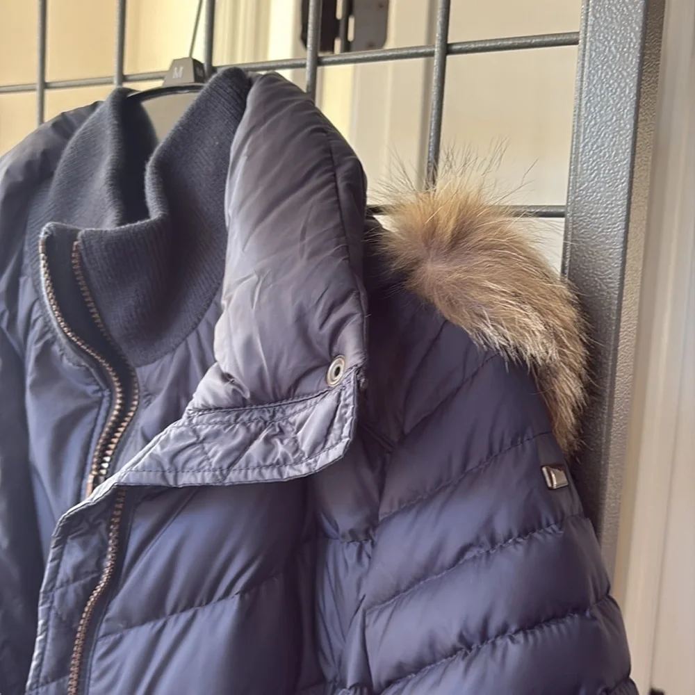 Marc NY Elegant Navy Puffer Coat with Fur Hood - Picture 9 of 14